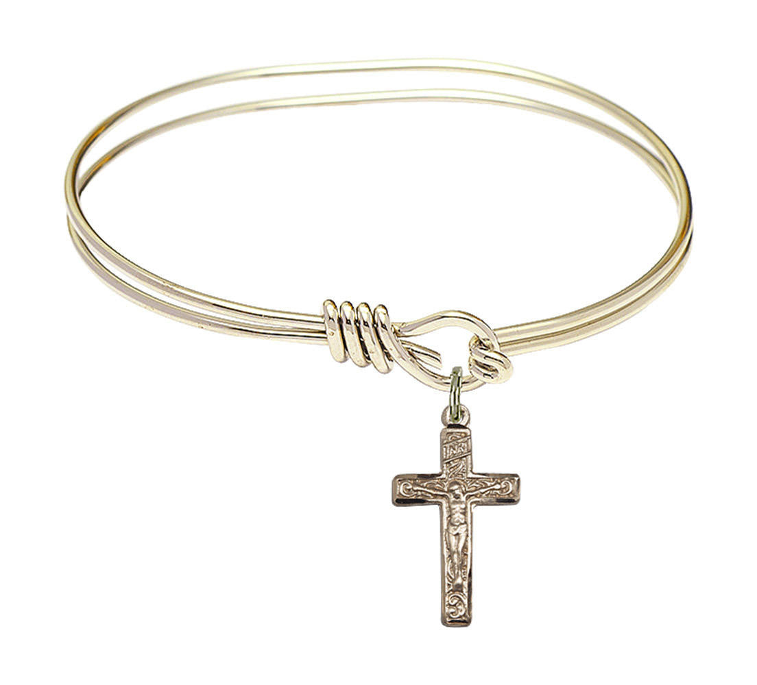 Crucifix Eye Hook Bangle Bracelet - Gold-Filled Charm 0672GF