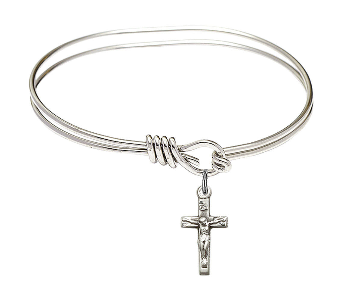 Crucifix Eye Hook Bangle Bracelet - Sterling Silver Charm 5417SS