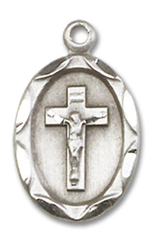 Crucifix Medal - Sterling Silver 3/4 x 3/8 Oval Pendant 0612CFSS