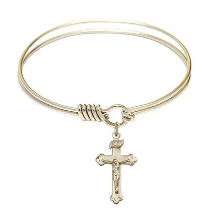 Crucifix Round Eye Hook Bangle Bracelet - Gold-Filled Charm - 6.25 Inch 0669GF