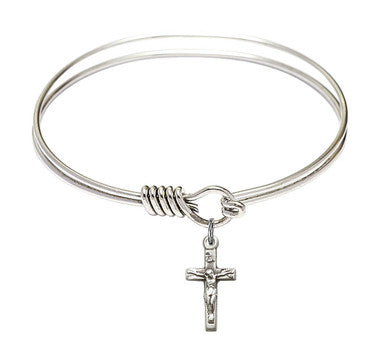 Crucifix Round Eye Hook Bangle Bracelet - Sterling Silver Charm - 6.25 Inch  (5417SS)