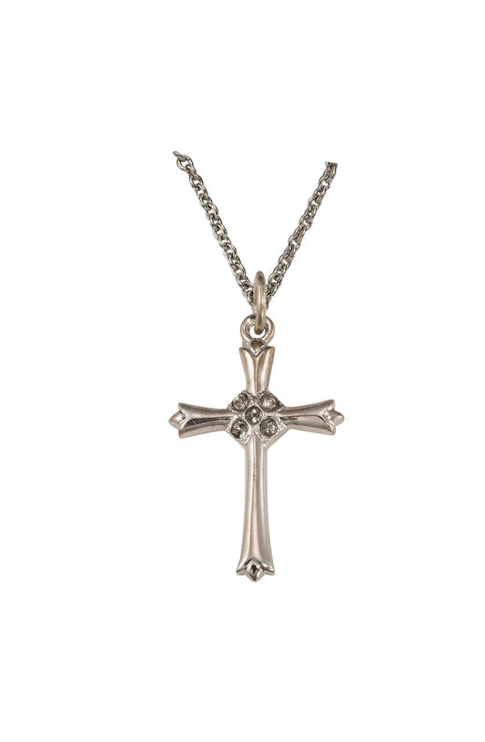Cubic Zirconium Cross Necklace - Sterling Silver Pendant on 18 Stainless Chain SX7842SH