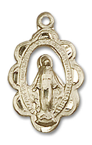 Cut Out Embellished Miraculous Medal - 14kt Gold 5/8 x 3/8 Pendant 1610