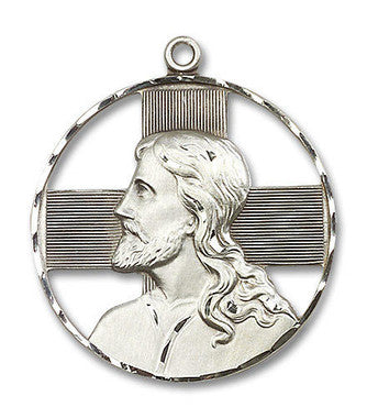 Cut Out Head of Christ Pendant - Sterling Silver 1 5/8" x 1 1/2" (5848SS)