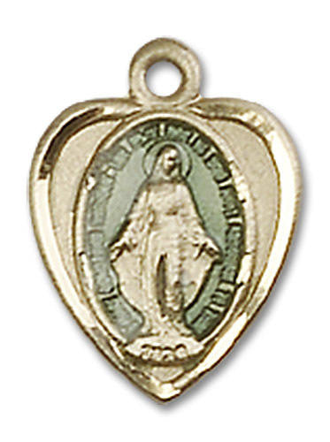 Cut Out Heart Shaped Blue Miraculous Medal Pendant Charm - 14kt Gold 0706EM