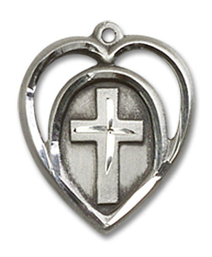 Cut Out Heart Shaped Cross Pendant - Sterling Silver 5/8 x 1/2 4132SS