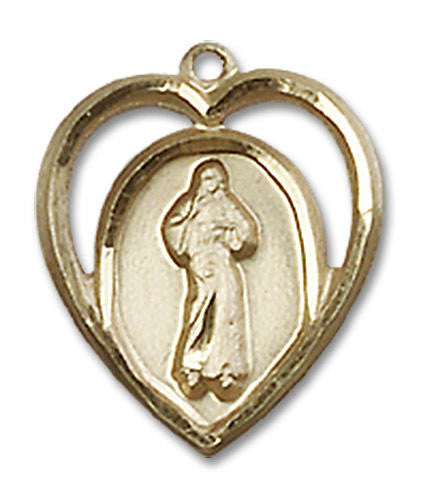 Cut Out Heart Shaped Divine Mercy Pendant - 14kt Gold 5/8 x 1/2 4119