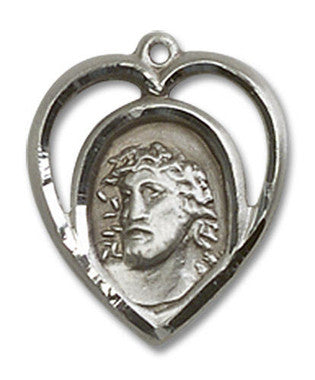 Cut Out Heart Shaped Ecce Homo Pendant - Sterling Silver 5/8" x 1/2" (4131SS)