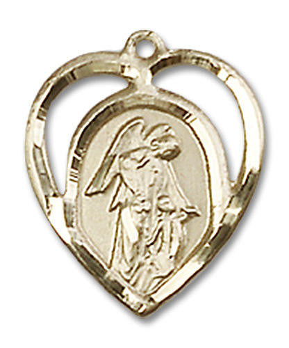 Cut Out Heart Shaped Guardian Angel Pendant - 14kt Gold 5/8 x 1/2 4129
