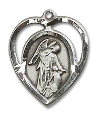 Cut Out Heart Shaped Guardian Angel Pendant - Sterling Silver 5/8" x 1/2" (4129SS)
