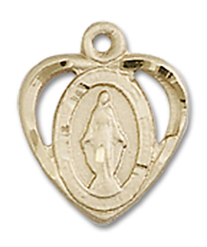 Cut Out Heart Shaped Miraculous Medal Pendant Charm - 14kt Gold 5401