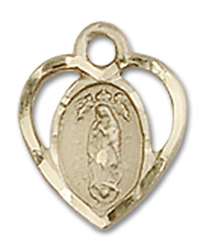 Cut Out Heart Shaped Our Lady of Guadalupe Pendant Charm - 14kt Gold 5422