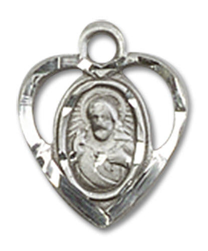 Cut Out Heart Shaped Scapular Pendant Charm - Sterling Silver 5402SS