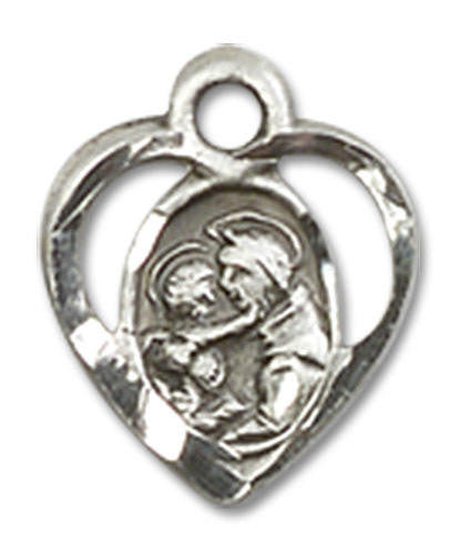 Cut Out Heart Shaped St Anthony of Padua Pendant Charm - Sterling Silver 5408SS