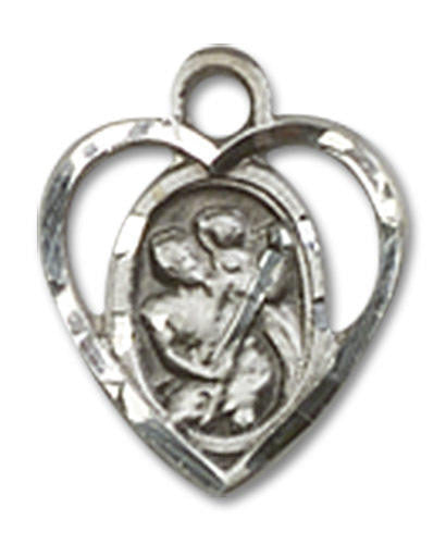 Cut Out Heart Shaped St Christopher Pendant Charm - Sterling Silver 5403SS
