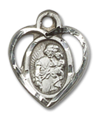 Cut Out Heart Shaped St Joseph Pendant Charm - Sterling Silver 5406SS