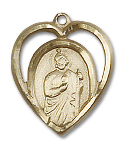 Cut Out Heart Shaped St Jude Pendant - 14kt Gold 5/8 x 1/2 4128