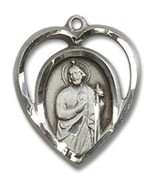 Cut Out Heart Shaped St. Jude Pendant - Sterling Silver 5/8" x 1/2" (4128SS)