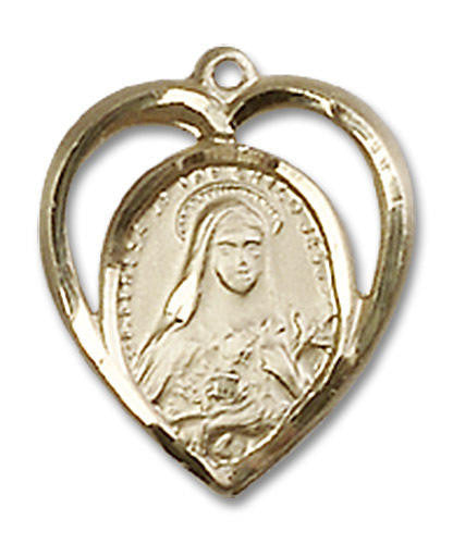 Cut out Heart Shaped St Theresa Pendant - 14kt Gold 5/8 x 1/2 4130