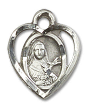 Cut Out Heart Shaped St. Theresa Pendant Charm - Sterling Silver (5409SS)