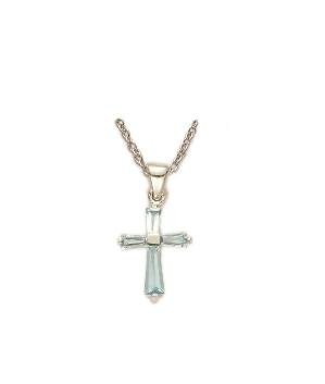 December Baguette Cross Necklace - Sterling Silver Pendant on 16 Stainless Chain SX9027SH