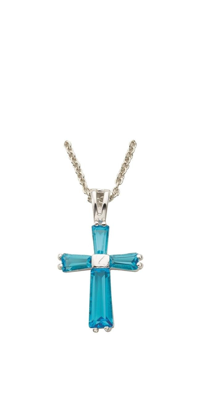 December Lady Birthstone Cross Necklace - Sterling Silver Pendant on 18 Stainless Chain SX9412SH