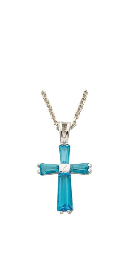 December Lady Birthstone Cross Necklace - Sterling Silver Pendant on 18 Stainless Chain SX9412SH