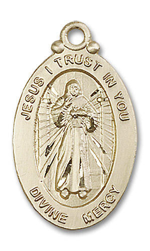 Divine Mercy and Maria Faustina Medal - 14kt Gold 1 1/8 x 5/8 Oval Pendant 4145DM