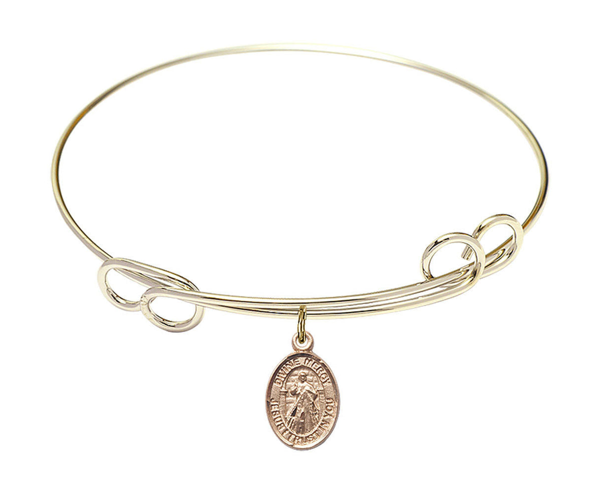 Divine Mercy Double Loop Bangle Bracelet - Gold-Filled Charm 9366GF