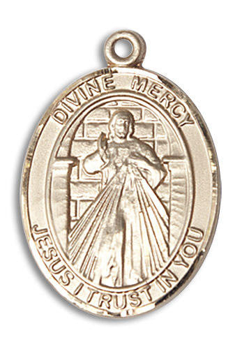 Divine Mercy Medal - 14kt Gold Oval Pendant 3 Sizes