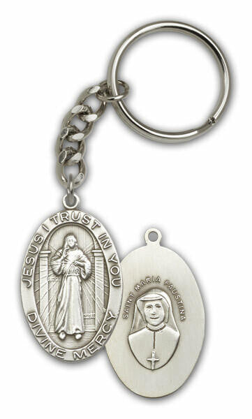 Divine Mercy Medal Keychain - Silver Finish