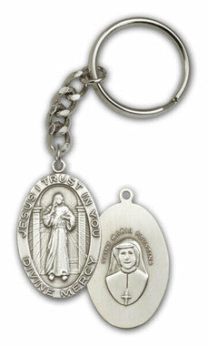 Divine Mercy Medal Keychain - Silver Finish
