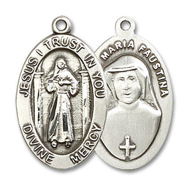 Divine Mercy Medal - Sterling Silver 7/8" x 1/2" Oval Pendant (4123DMSS)