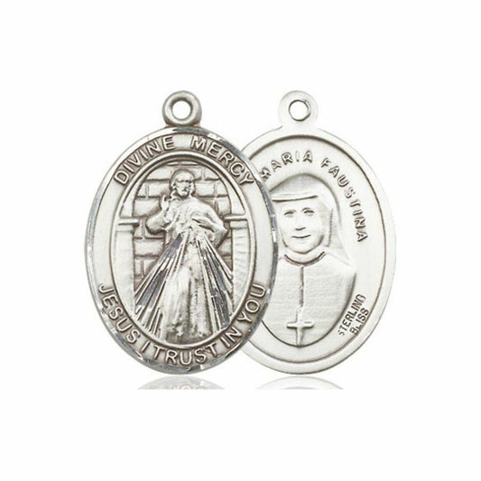 Divine Mercy Medal - Sterling Silver Oval Pendant 3 Sizes