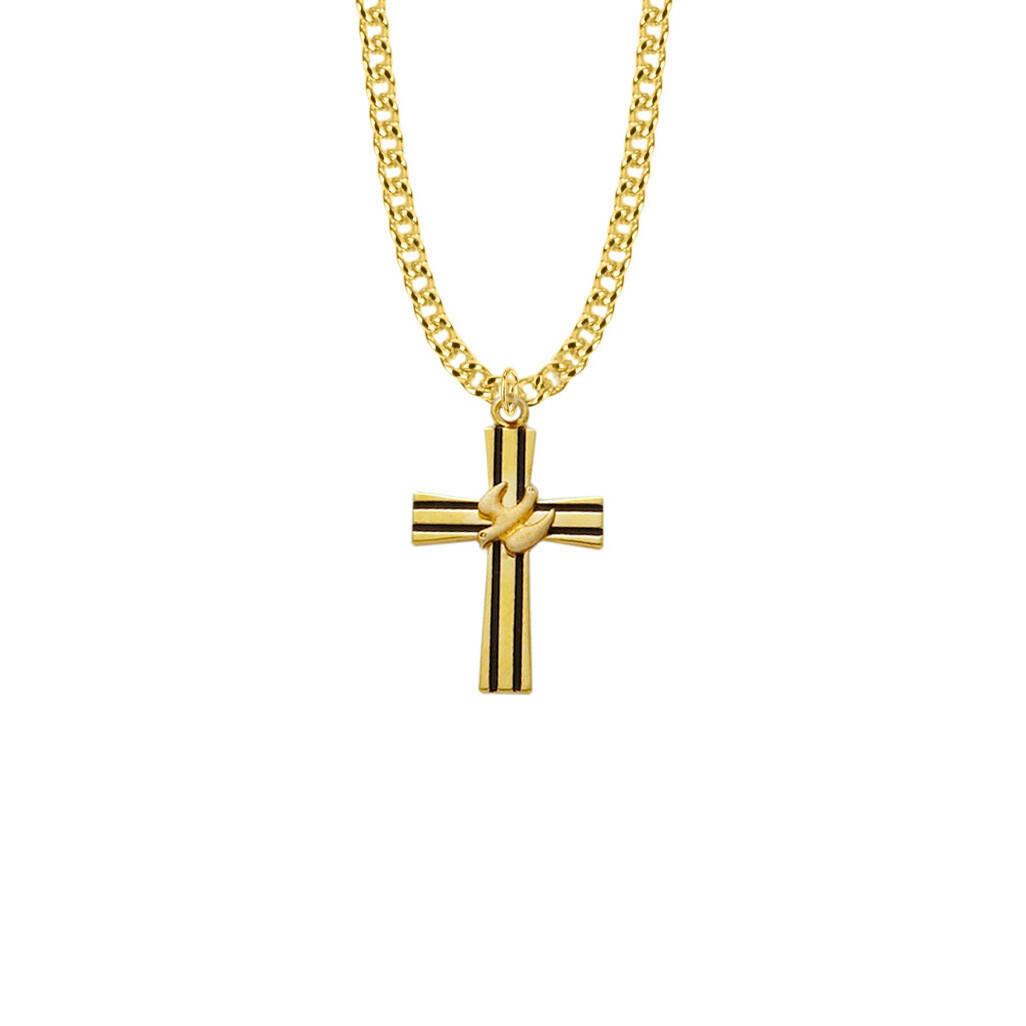 Dove Cross Necklace - Antiqued 14KT Gold Over Sterling Silver Pendant On 24 Stainless Chain SX8094VH