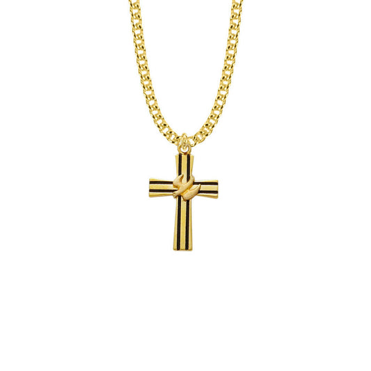 Dove Cross Necklace - Antiqued 14KT Gold Over Sterling Silver Pendant On 24 Stainless Chain SX8094VH