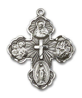 Embellished 5-Way Medal - Sterling Silver 1 1/4" x 1" Pendant (5458SS)