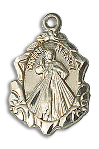 Embellished Divine Mercy Medal - 14kt Gold 3/4 x 1/2 Pendant 0822DM