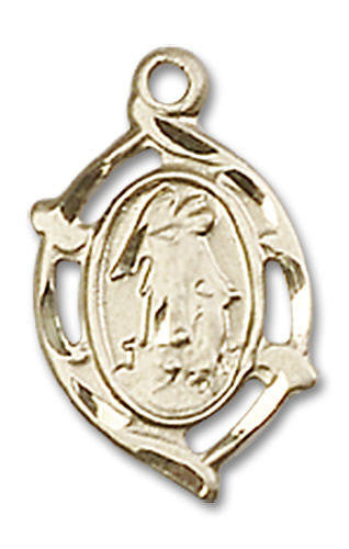Embellished Guardian Angel Medal - 14kt Gold 5/8 x 3/8 Oval Pendant 4154