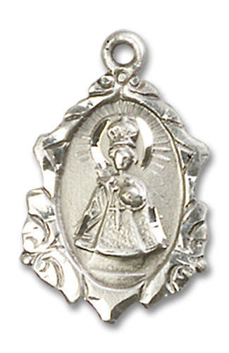Embellished Infant of Prague Medal - Sterling Silver 3/4 x 1/2 Pendant 0822ISS