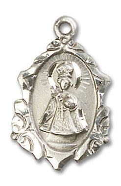 Embellished Infant of Prague Medal - Sterling Silver 3/4" x 1/2" Pendant (0822ISS)