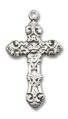 Embellished Large Cross Pendant - Sterling Silver 1" x 1/2" (6001SS)