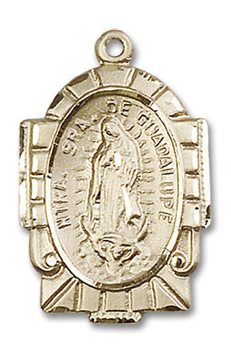 Embellished Large Our Lady of Guadalupe Medal - 14kt Gold 1 x 5/8 Pendant 2080