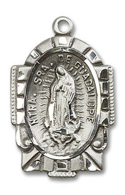 Embellished Large Our Lady of Guadalupe Medal - Sterling Silver 1" x 5/8" Pendant (2080SS)