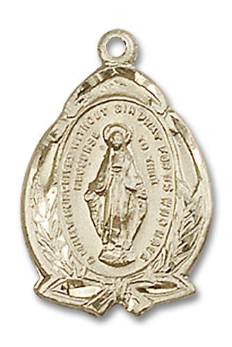 Embellished Miraculous Medal - 14kt Gold 3/4 x 1/2 Oval Pendant 1481M