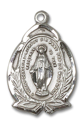 Embellished Miraculous Medal - Sterling Silver 3/4 x 1/2 Oval Pendant 1481MSS