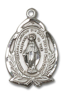 Embellished Miraculous Medal - Sterling Silver 3/4" x 1/2" Oval Pendant (1481MSS)