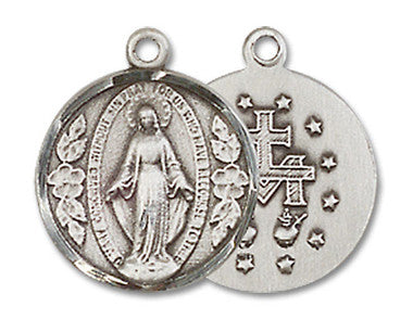Embellished Miraculous Medal - Sterling Silver 5/8" x 1/2" Round Pendant (0601MSS)