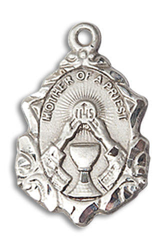 Embellished Mother of A Priest Medal - Sterling Silver 3/4 x 1/2 Pendant 0811SS
