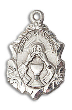 Embellished Mother of A Priest Medal - Sterling Silver 3/4" x 1/2" Pendant (0811SS)